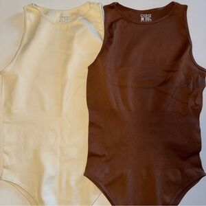 2pc Cream & Brown Bodysuit